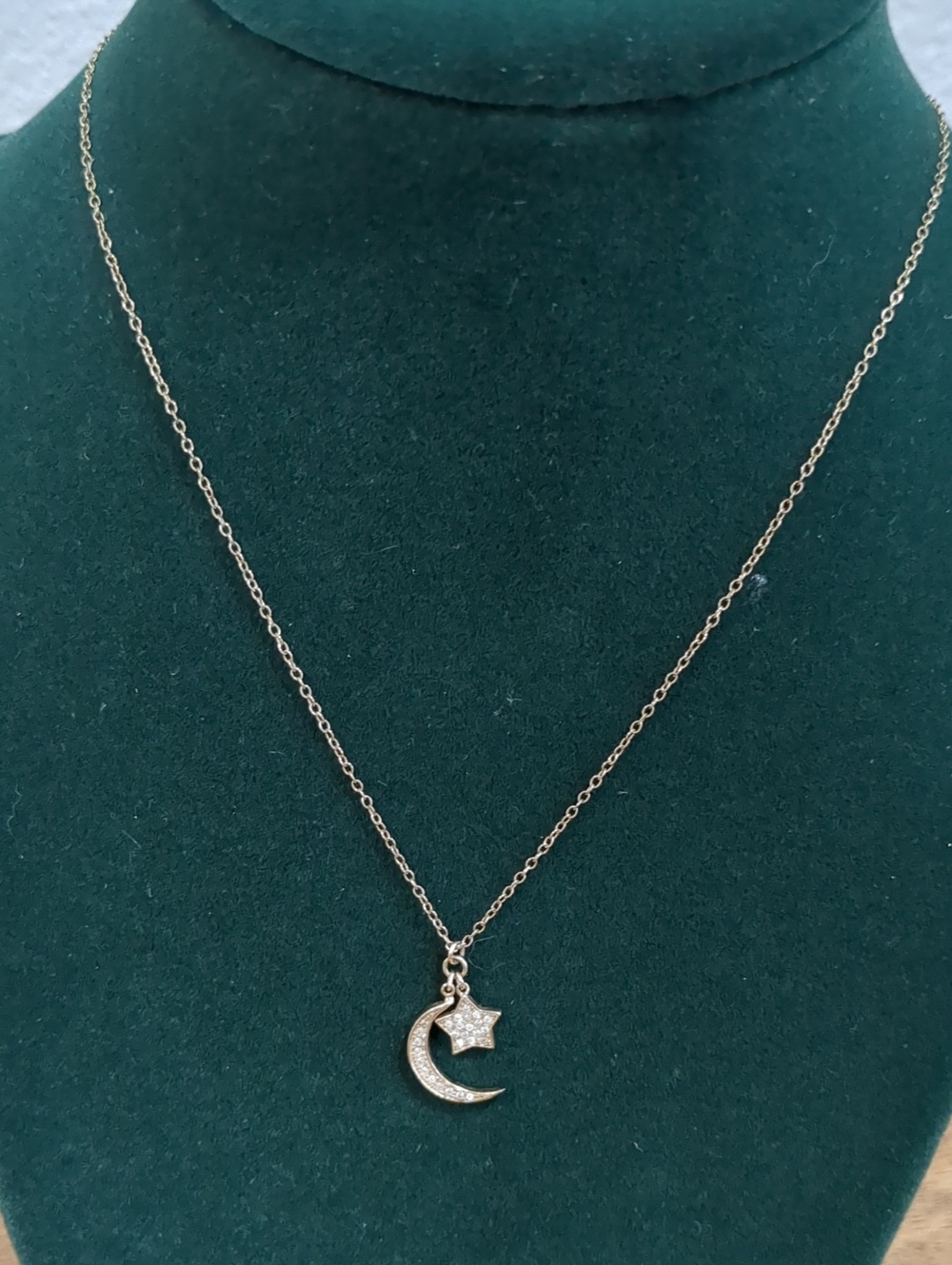 Sterling Crescent Moon & Star Necklace in Silver